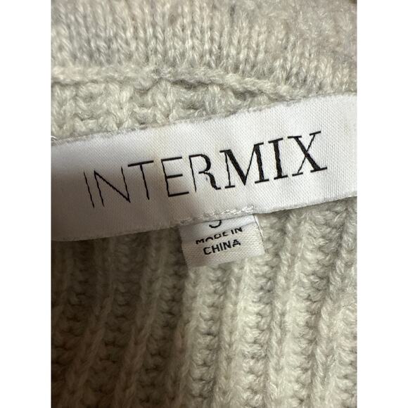 Intermix Wool Cashmere Beige Tan Rib Knit Fringe Hooded Long Sleeve Sweater Sz S - Picture 3 of 4